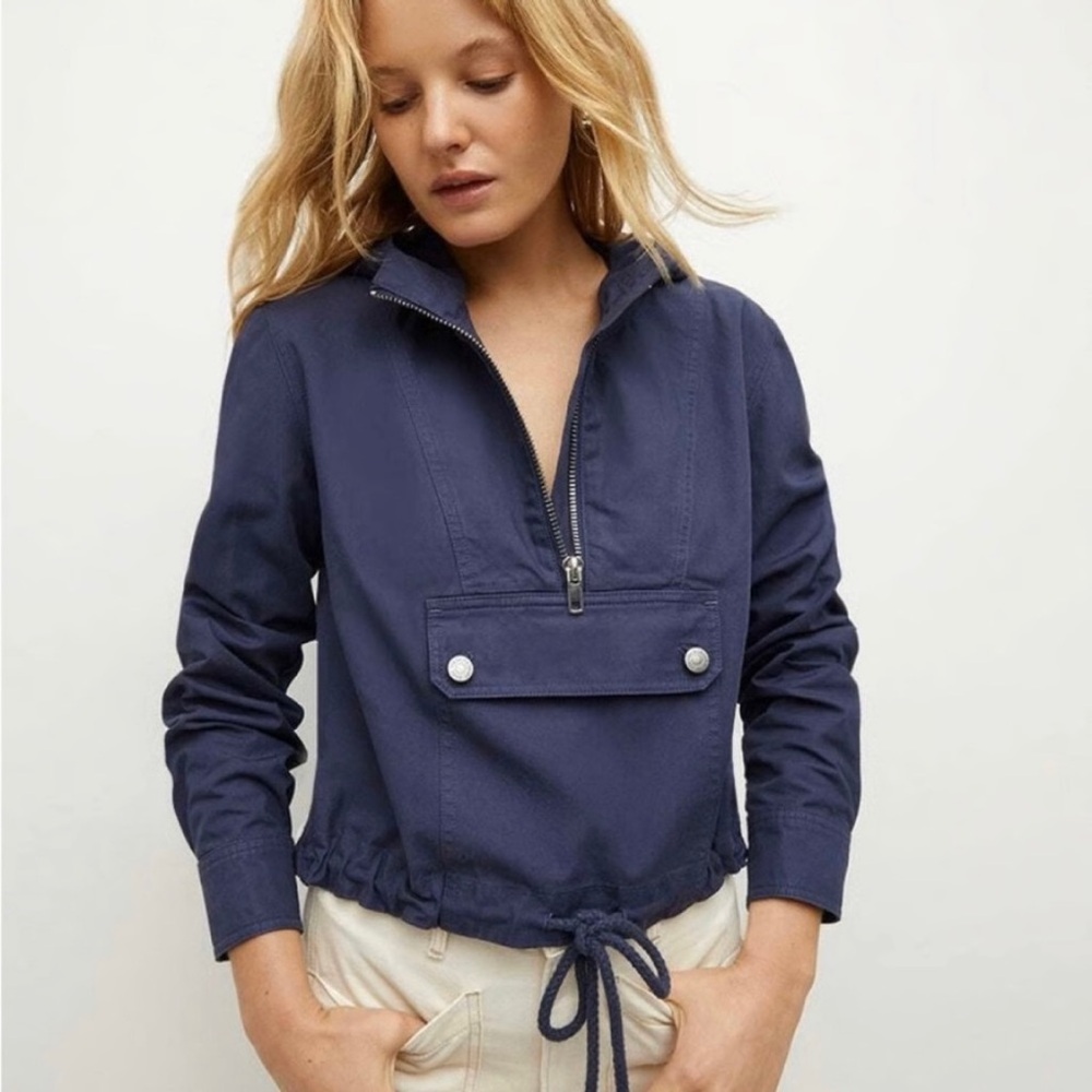 🆕 VERONICA BEARD Navy Kaeli Pullover Half Zip Utility Jacket. MED. MSRP: $398